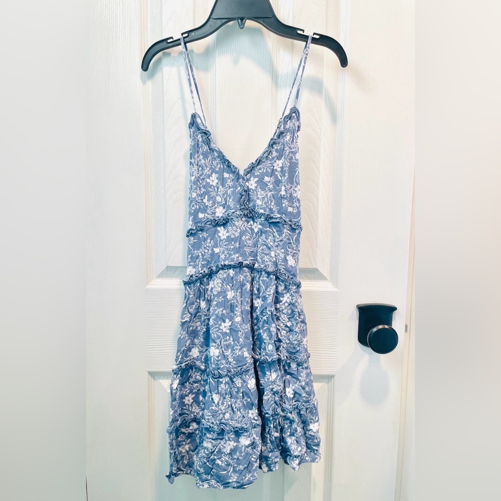 Cute Blue Floral Ruffle Tiered Sundress